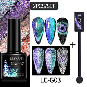 LILYCUTE 7ML 9D Cat Magnetic Gel Polish Set Semi Permanent Soak Off UV LED Glitter Nails Magnet Stick Black Gel Needed