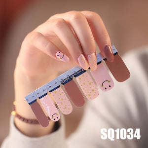 1sheet Korean Nail Polish Strips DIY Waterproof Nail Wraps Mixed Patterns Full Nail Patch Adhesive for Women Nail Art Stickers