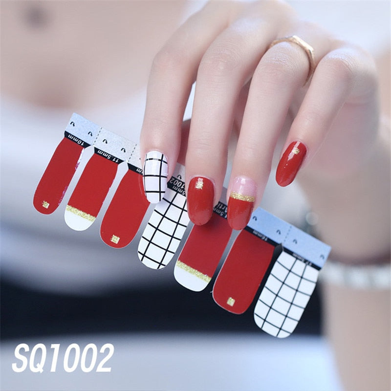 1sheet Korean Nail Polish Strips DIY Waterproof Nail Wraps Mixed Patterns Full Nail Patch Adhesive for Women Nail Art Stickers