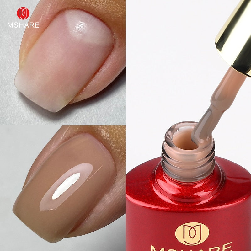 MSHARE Milky Pink Rubber Base Gel Glitter Camouflage Color Coat Nude Brown Soak Off Nails Gels Varnish Lacquer 10ml UV LED Gel