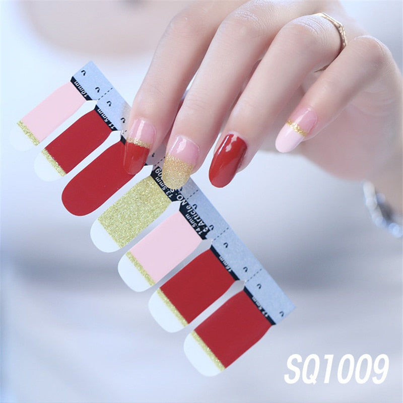 1sheet Korean Nail Polish Strips DIY Waterproof Nail Wraps Mixed Patterns Full Nail Patch Adhesive for Women Nail Art Stickers