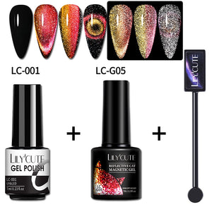 LILYCUTE 7ML 9D Cat Magnetic Gel Polish Set Semi Permanent Soak Off UV LED Glitter Nails Magnet Stick Black Gel Needed