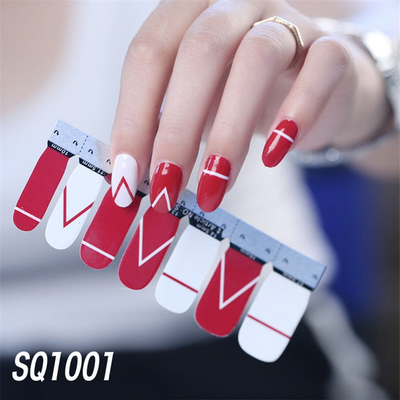 1sheet Korean Nail Polish Strips DIY Waterproof Nail Wraps Mixed Patterns Full Nail Patch Adhesive for Women Nail Art Stickers