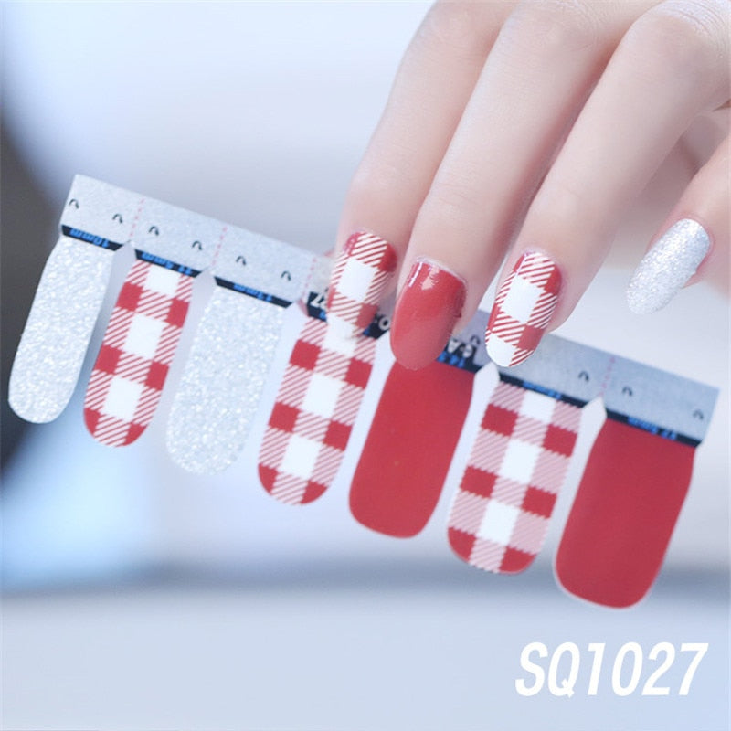 1sheet Korean Nail Polish Strips DIY Waterproof Nail Wraps Mixed Patterns Full Nail Patch Adhesive for Women Nail Art Stickers