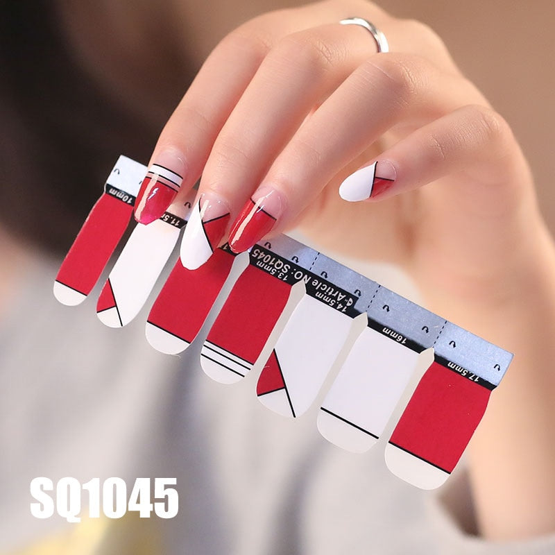 1sheet Korean Nail Polish Strips DIY Waterproof Nail Wraps Mixed Patterns Full Nail Patch Adhesive for Women Nail Art Stickers