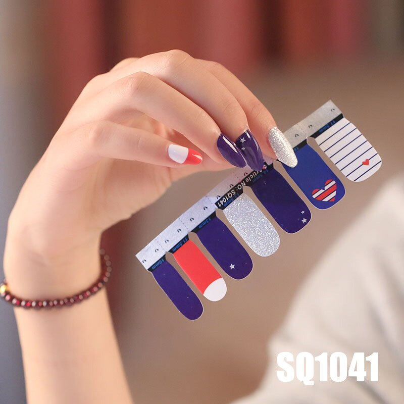 1sheet Korean Nail Polish Strips DIY Waterproof Nail Wraps Mixed Patterns Full Nail Patch Adhesive for Women Nail Art Stickers