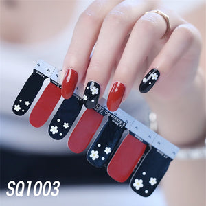 1sheet Korean Nail Polish Strips DIY Waterproof Nail Wraps Mixed Patterns Full Nail Patch Adhesive for Women Nail Art Stickers