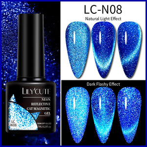 LILYCUTE 7ml 9D Reflective Cat Magnetic Gel Nail Polish Glitter Vernis Semi Permanent Soak Off Magnetic UV Gel Nail Art Gel