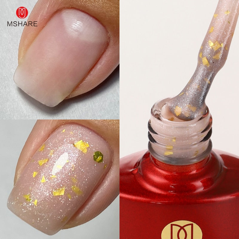 MSHARE Milky Pink Rubber Base Gel Glitter Camouflage Color Coat Nude Brown Soak Off Nails Gels Varnish Lacquer 10ml UV LED Gel