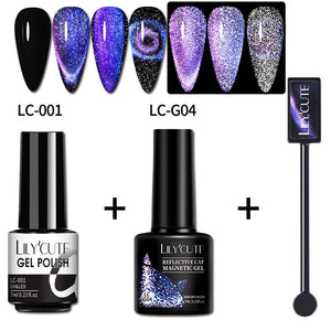 LILYCUTE 7ML 9D Cat Magnetic Gel Polish Set Semi Permanent Soak Off UV LED Glitter Nails Magnet Stick Black Gel Needed