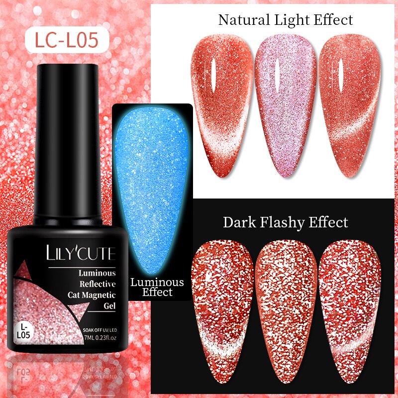 LILYCUTE 7ml 9D Reflective Cat Magnetic Gel Nail Polish Glitter Vernis Semi Permanent Soak Off Magnetic UV Gel Nail Art Gel