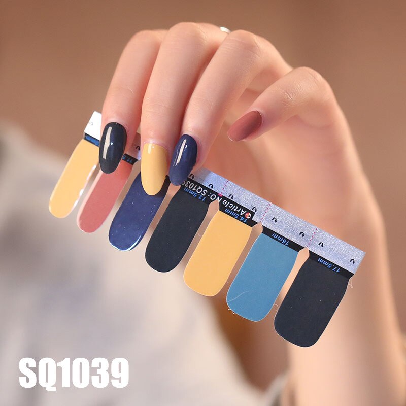 1sheet Korean Nail Polish Strips DIY Waterproof Nail Wraps Mixed Patterns Full Nail Patch Adhesive for Women Nail Art Stickers