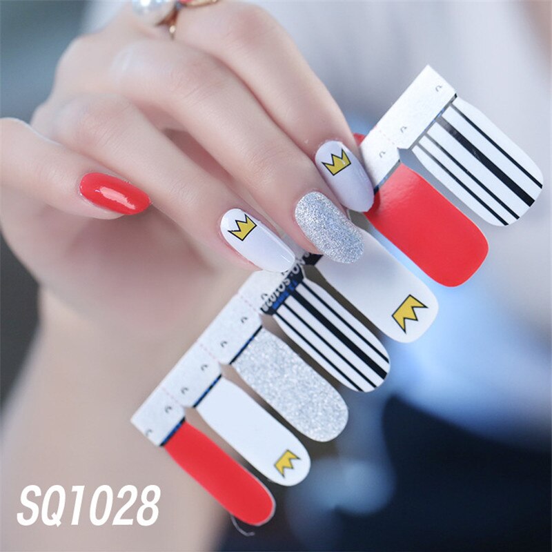 1sheet Korean Nail Polish Strips DIY Waterproof Nail Wraps Mixed Patterns Full Nail Patch Adhesive for Women Nail Art Stickers