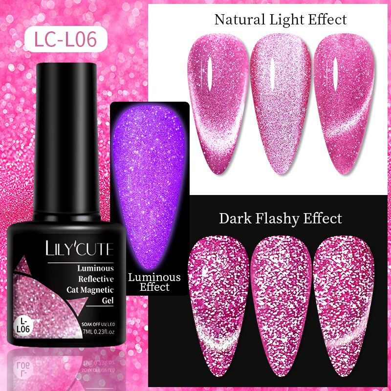 LILYCUTE 7ml 9D Reflective Cat Magnetic Gel Nail Polish Glitter Vernis Semi Permanent Soak Off Magnetic UV Gel Nail Art Gel