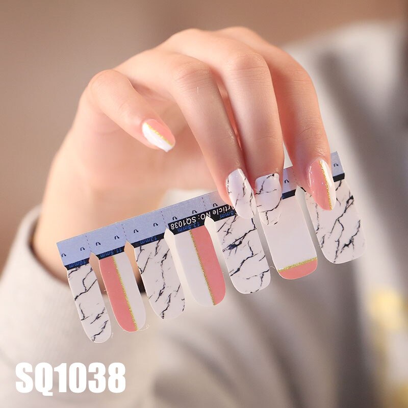 1sheet Korean Nail Polish Strips DIY Waterproof Nail Wraps Mixed Patterns Full Nail Patch Adhesive for Women Nail Art Stickers