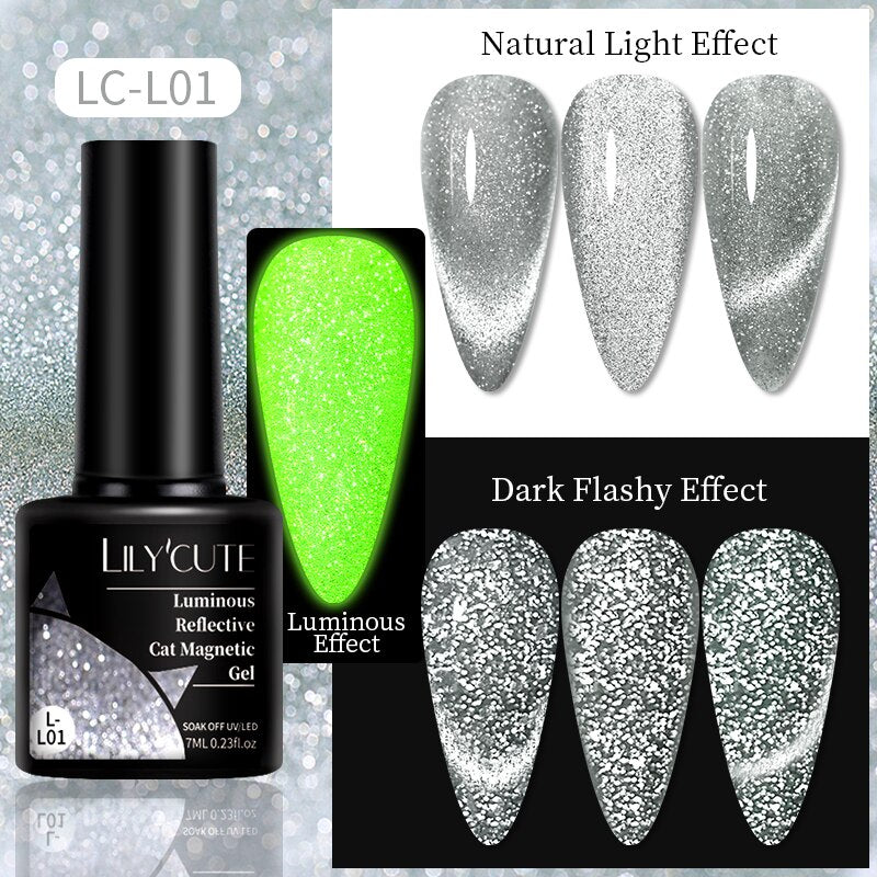 LILYCUTE 7ml 9D Reflective Cat Magnetic Gel Nail Polish Glitter Vernis Semi Permanent Soak Off Magnetic UV Gel Nail Art Gel