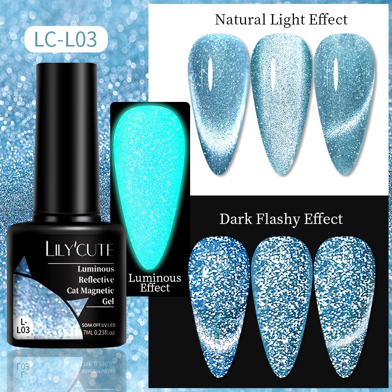 LILYCUTE 7ml 9D Reflective Cat Magnetic Gel Nail Polish Glitter Vernis Semi Permanent Soak Off Magnetic UV Gel Nail Art Gel