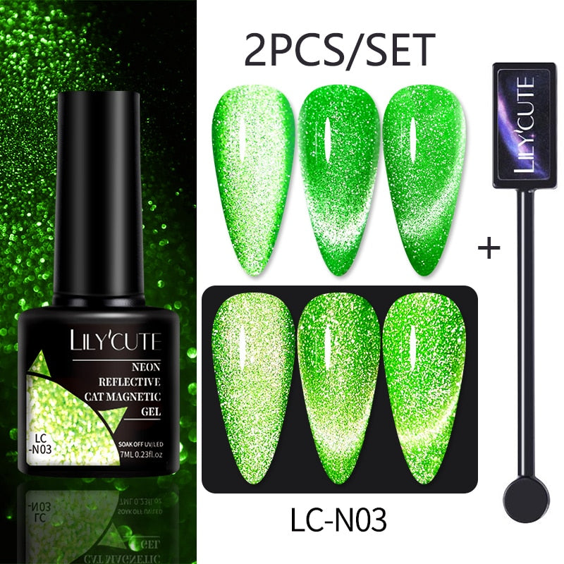 LILYCUTE 7ML 9D Cat Magnetic Gel Polish Set Semi Permanent Soak Off UV LED Glitter Nails Magnet Stick Black Gel Needed