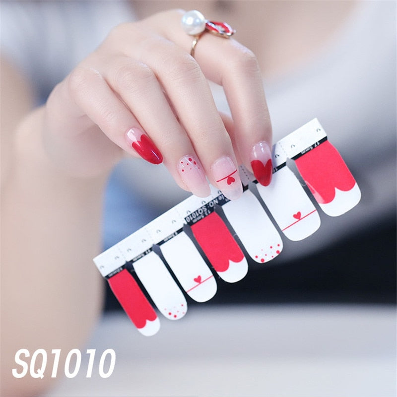 1sheet Korean Nail Polish Strips DIY Waterproof Nail Wraps Mixed Patterns Full Nail Patch Adhesive for Women Nail Art Stickers