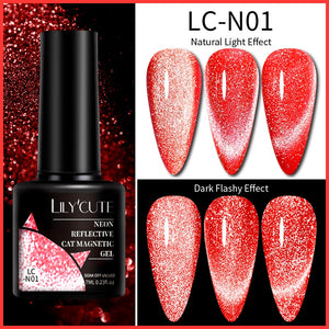 LILYCUTE 7ml 9D Reflective Cat Magnetic Gel Nail Polish Glitter Vernis Semi Permanent Soak Off Magnetic UV Gel Nail Art Gel