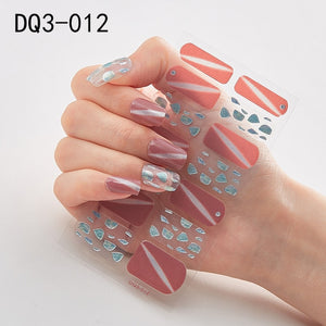 14pcs/sheet Glitter Gradient Color Nail Stickers Nail Wraps Full Cover Nail Polish Sticker DIY Self-Adhesive Nail Art Decoration