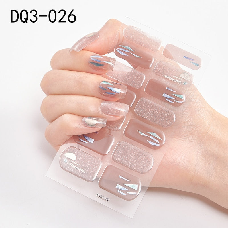 14pcs/sheet Glitter Gradient Color Nail Stickers Nail Wraps Full Cover Nail Polish Sticker DIY Self-Adhesive Nail Art Decoration