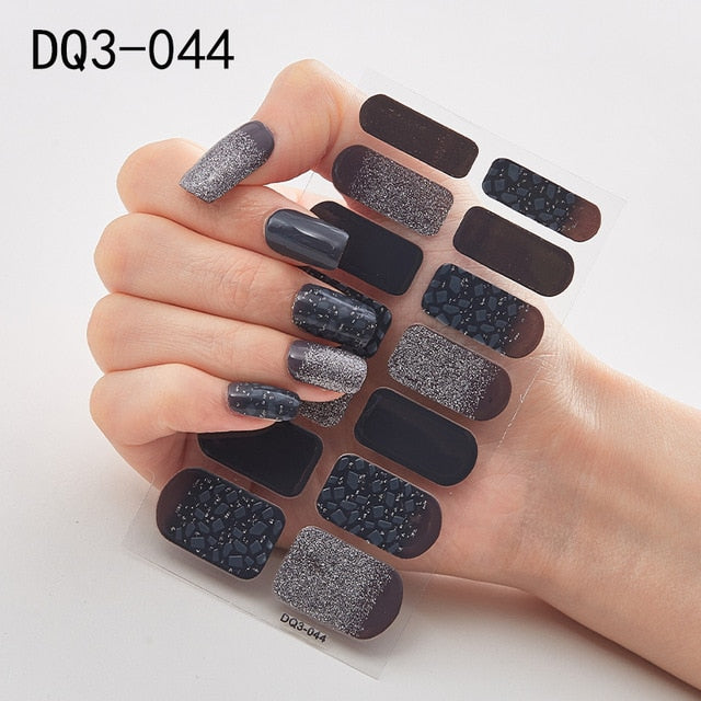 14pcs/sheet Glitter Gradient Color Nail Stickers Nail Wraps Full Cover Nail Polish Sticker DIY Self-Adhesive Nail Art Decoration