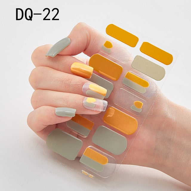 14pcs/sheet Glitter Gradient Color Nail Stickers Nail Wraps Full Cover Nail Polish Sticker DIY Self-Adhesive Nail Art Decoration