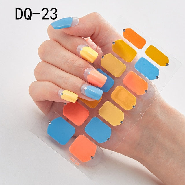 14pcs/sheet Glitter Gradient Color Nail Stickers Nail Wraps Full Cover Nail Polish Sticker DIY Self-Adhesive Nail Art Decoration