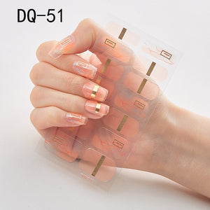 14pcs/sheet Glitter Gradient Color Nail Stickers Nail Wraps Full Cover Nail Polish Sticker DIY Self-Adhesive Nail Art Decoration