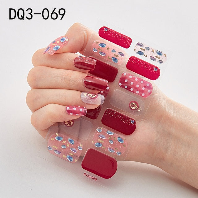 14pcs/sheet Glitter Gradient Color Nail Stickers Nail Wraps Full Cover Nail Polish Sticker DIY Self-Adhesive Nail Art Decoration