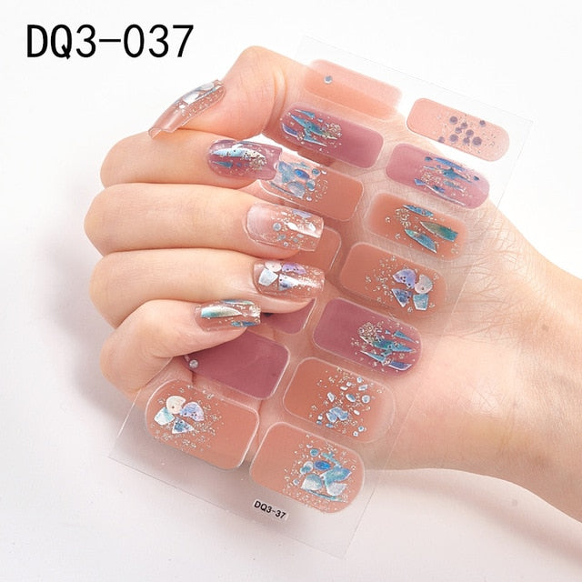 14pcs/sheet Glitter Gradient Color Nail Stickers Nail Wraps Full Cover Nail Polish Sticker DIY Self-Adhesive Nail Art Decoration