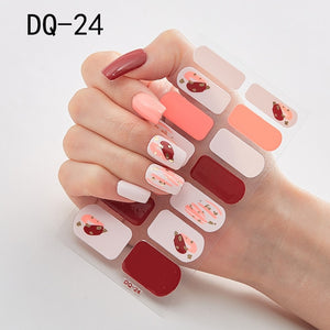 14pcs/sheet Glitter Gradient Color Nail Stickers Nail Wraps Full Cover Nail Polish Sticker DIY Self-Adhesive Nail Art Decoration