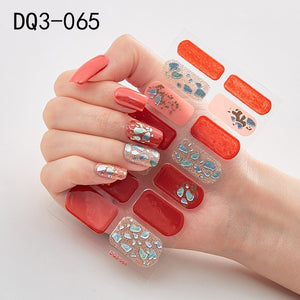 14pcs/sheet Glitter Gradient Color Nail Stickers Nail Wraps Full Cover Nail Polish Sticker DIY Self-Adhesive Nail Art Decoration