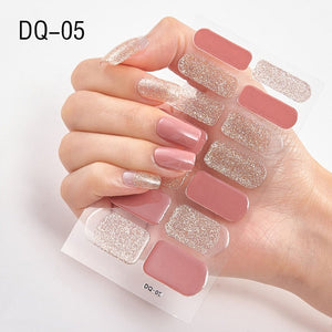 14pcs/sheet Glitter Gradient Color Nail Stickers Nail Wraps Full Cover Nail Polish Sticker DIY Self-Adhesive Nail Art Decoration