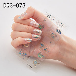 14pcs/sheet Glitter Gradient Color Nail Stickers Nail Wraps Full Cover Nail Polish Sticker DIY Self-Adhesive Nail Art Decoration