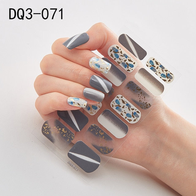 14pcs/sheet Glitter Gradient Color Nail Stickers Nail Wraps Full Cover Nail Polish Sticker DIY Self-Adhesive Nail Art Decoration