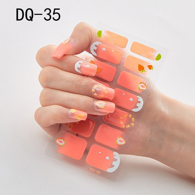 14pcs/sheet Glitter Gradient Color Nail Stickers Nail Wraps Full Cover Nail Polish Sticker DIY Self-Adhesive Nail Art Decoration