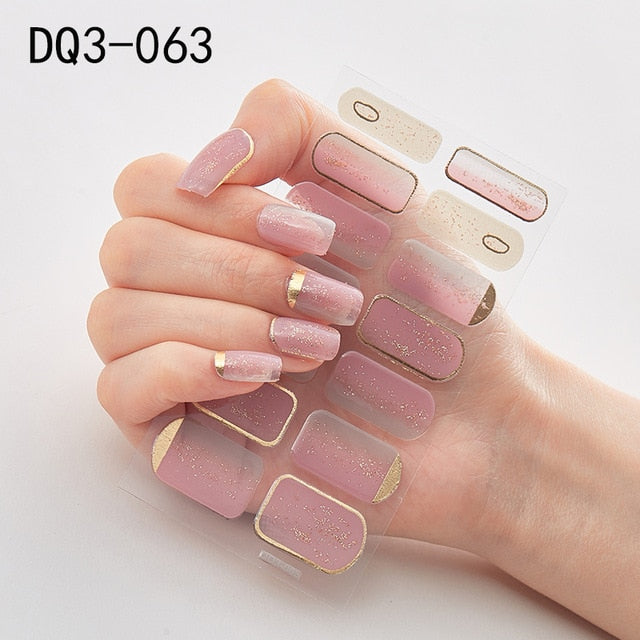 14pcs/sheet Glitter Gradient Color Nail Stickers Nail Wraps Full Cover Nail Polish Sticker DIY Self-Adhesive Nail Art Decoration