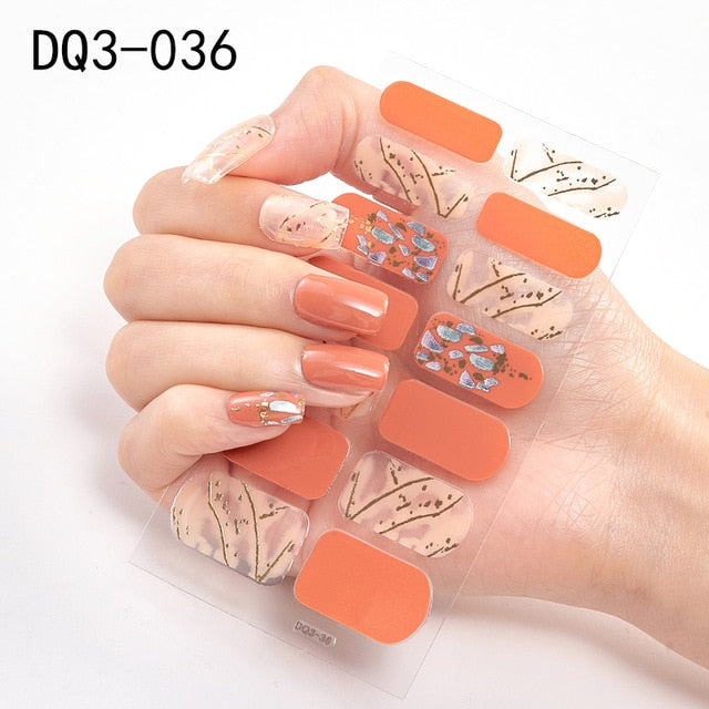 14pcs/sheet Glitter Gradient Color Nail Stickers Nail Wraps Full Cover Nail Polish Sticker DIY Self-Adhesive Nail Art Decoration