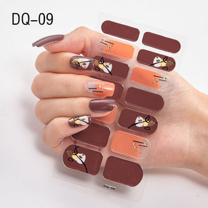 14pcs/sheet Glitter Gradient Color Nail Stickers Nail Wraps Full Cover Nail Polish Sticker DIY Self-Adhesive Nail Art Decoration