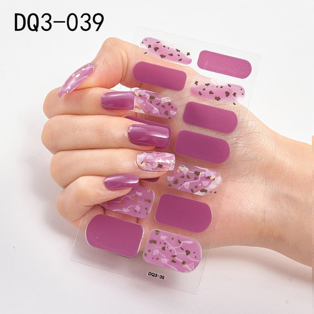 14pcs/sheet Glitter Gradient Color Nail Stickers Nail Wraps Full Cover Nail Polish Sticker DIY Self-Adhesive Nail Art Decoration