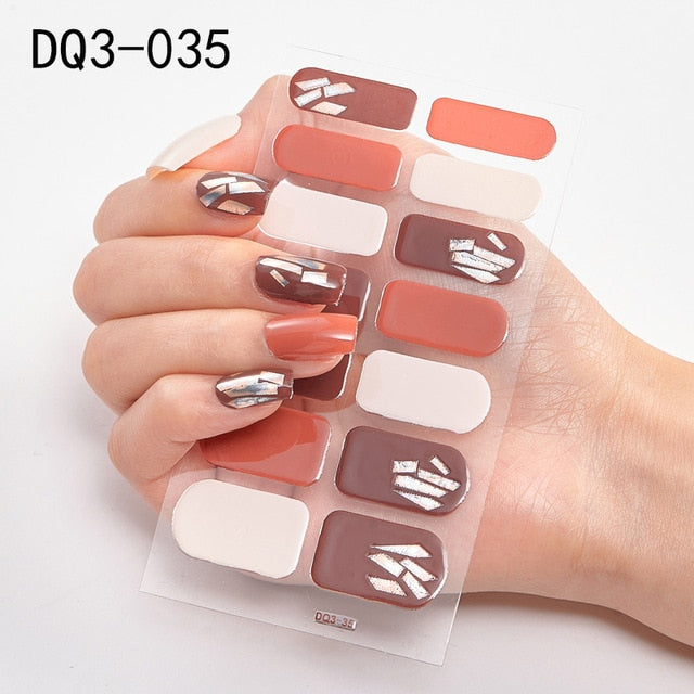 14pcs/sheet Glitter Gradient Color Nail Stickers Nail Wraps Full Cover Nail Polish Sticker DIY Self-Adhesive Nail Art Decoration