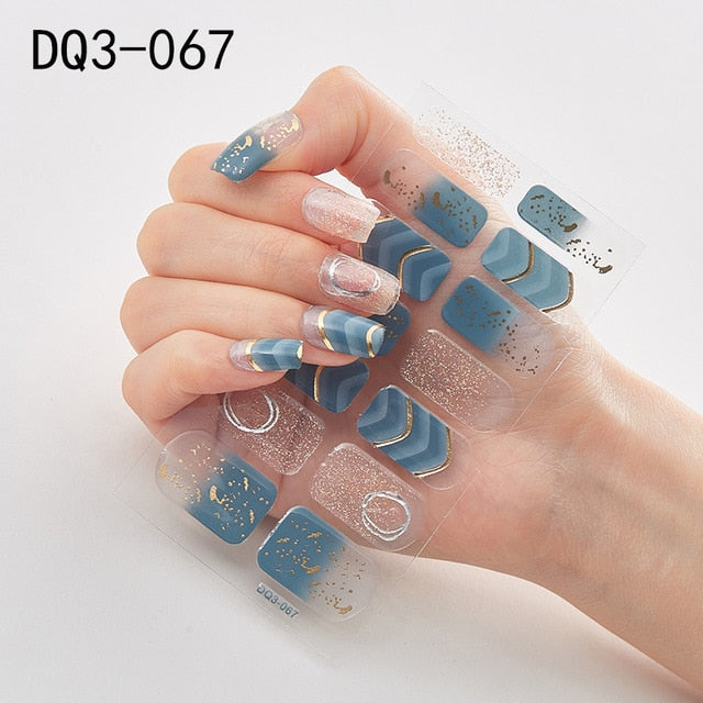 14pcs/sheet Glitter Gradient Color Nail Stickers Nail Wraps Full Cover Nail Polish Sticker DIY Self-Adhesive Nail Art Decoration