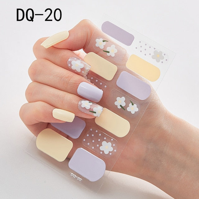 14pcs/sheet Glitter Gradient Color Nail Stickers Nail Wraps Full Cover Nail Polish Sticker DIY Self-Adhesive Nail Art Decoration