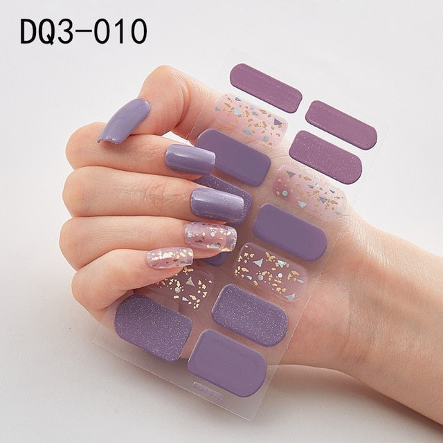 14pcs/sheet Glitter Gradient Color Nail Stickers Nail Wraps Full Cover Nail Polish Sticker DIY Self-Adhesive Nail Art Decoration