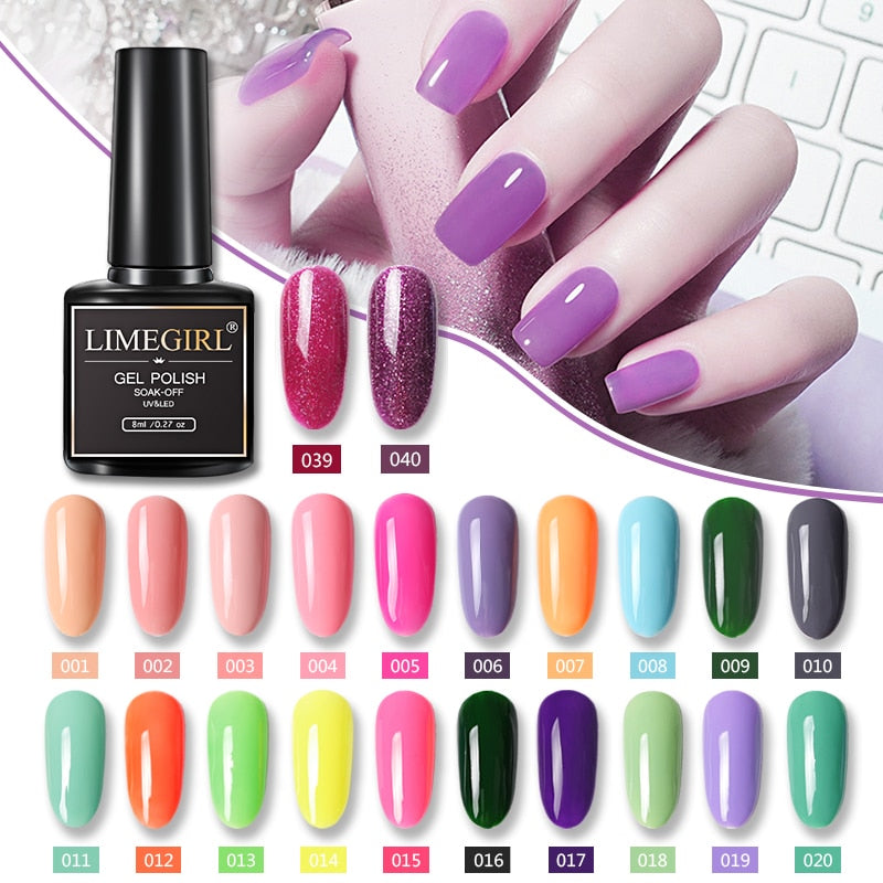 Limegirl Gel Polish Set All For Manicure Semi Permanent Vernis Top Coat UV LED Gel Varnish Soak Off Nail Art Gel Nail Polish